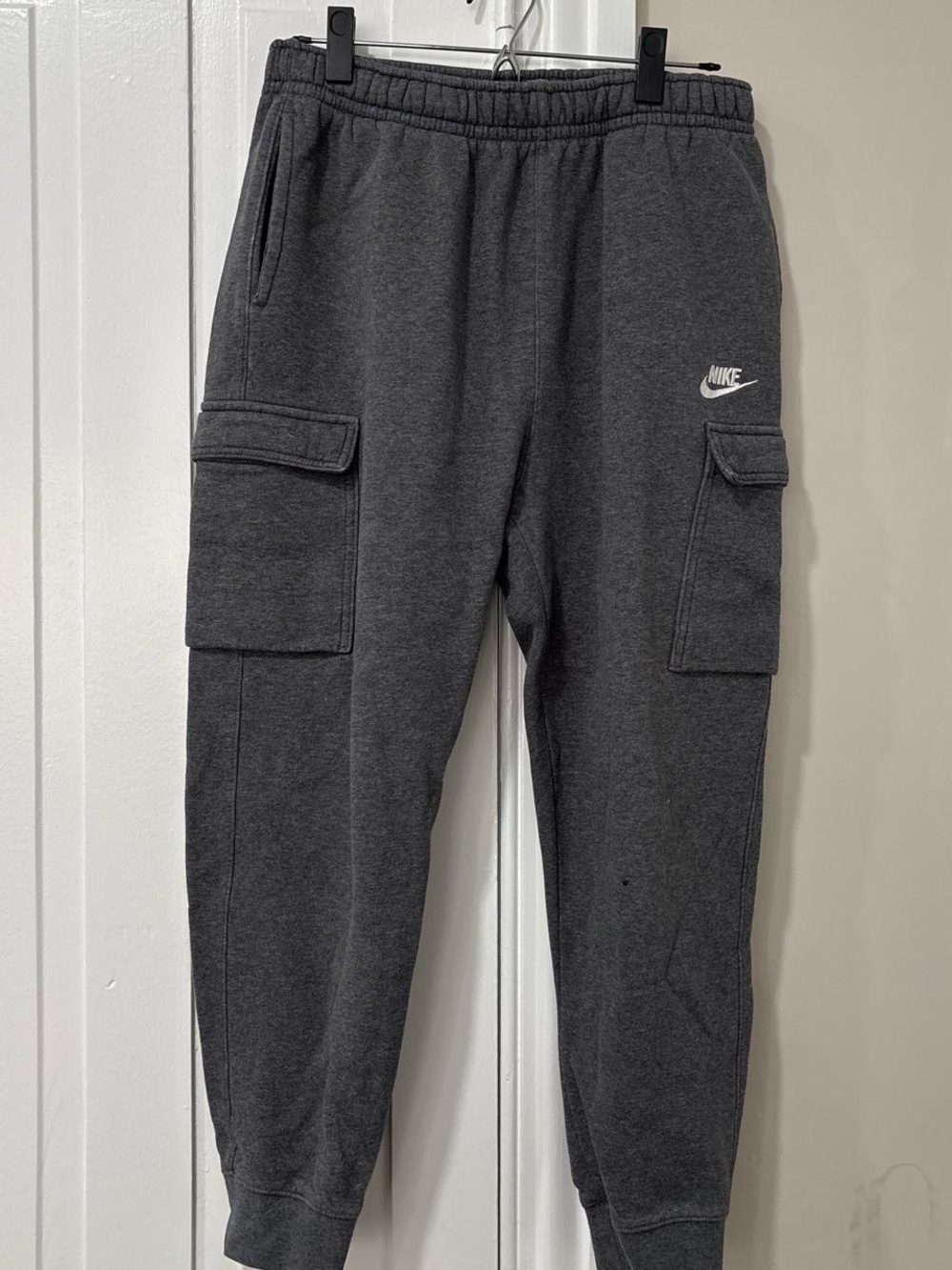 Nike Dark Gray Cargo Sweatpants with White Swoosh